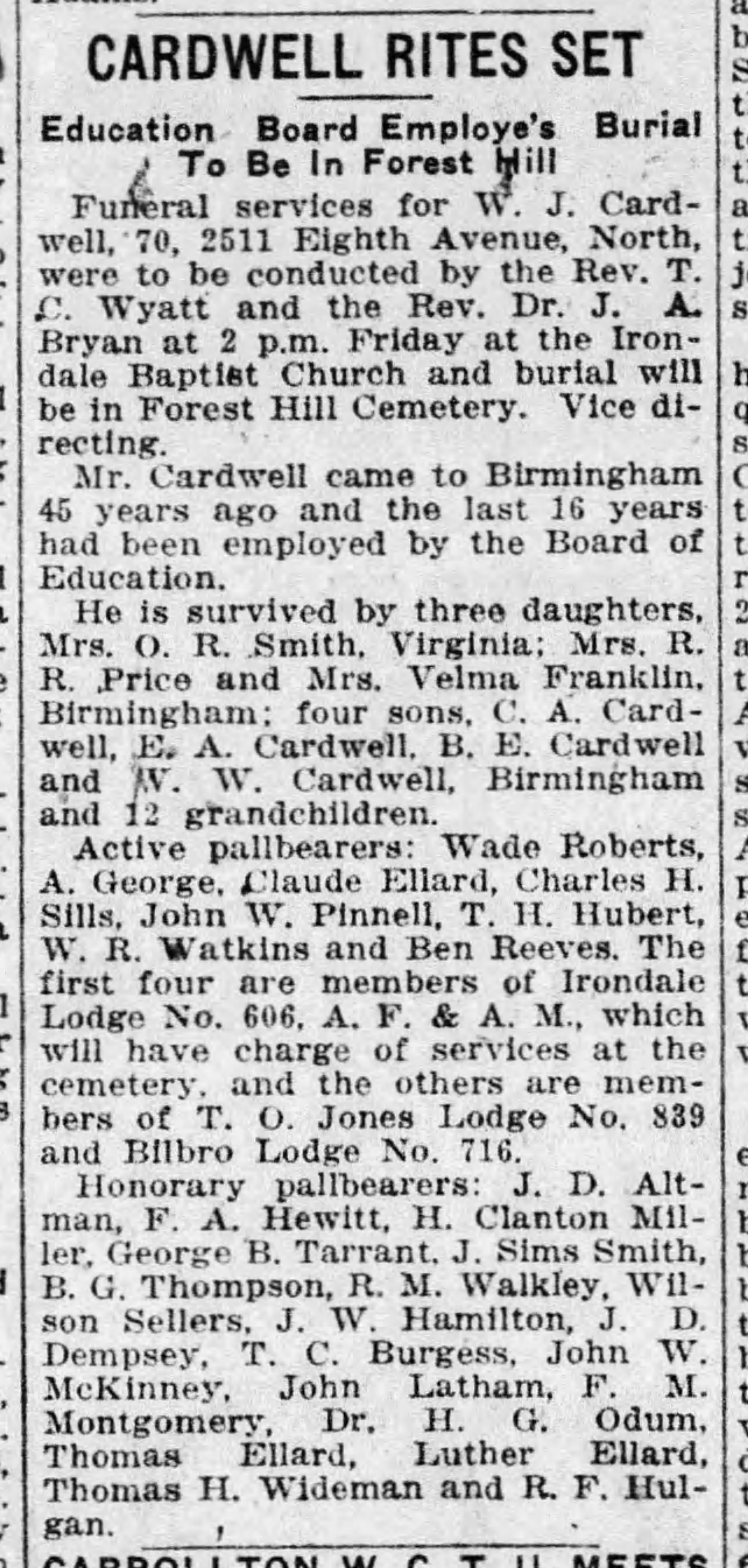 W.J. Cardwell obituary